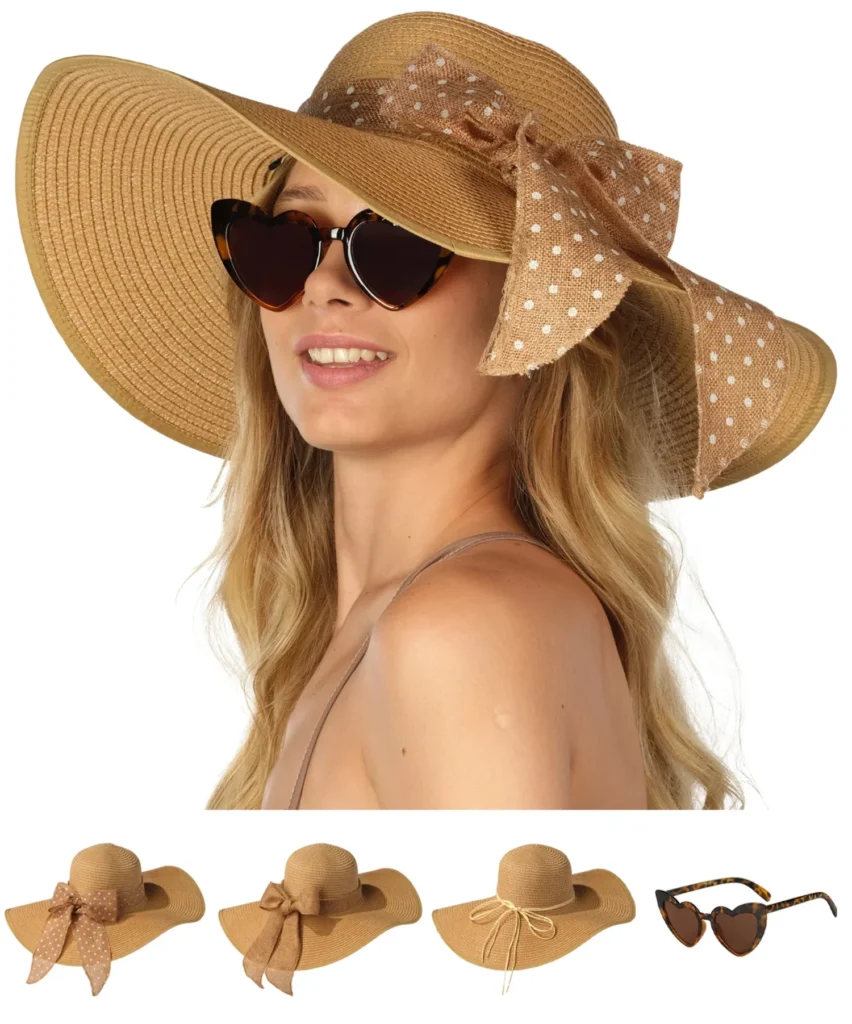 Wide-brimmed hats, oversized sunglasses for your beach wear